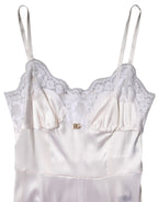 Dolce & Gabbana White Lace Gold DG Logo Silk Dress Sleepwear