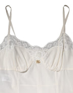 Dolce & Gabbana White Lace Gold DG Logo Silk Dress Sleepwear
