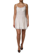 Dolce & Gabbana White Lace Gold DG Logo Silk Dress Sleepwear