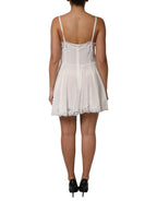 Dolce & Gabbana White Lace Gold DG Logo Silk Dress Sleepwear