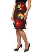 Dolce & Gabbana Brown Floral High Waist Side Slit Skirt