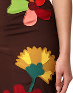 Dolce & Gabbana Brown Floral High Waist Side Slit Skirt