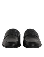 Dolce & Gabbana Black Calfskin Leather Slip On Loafers Shoes
