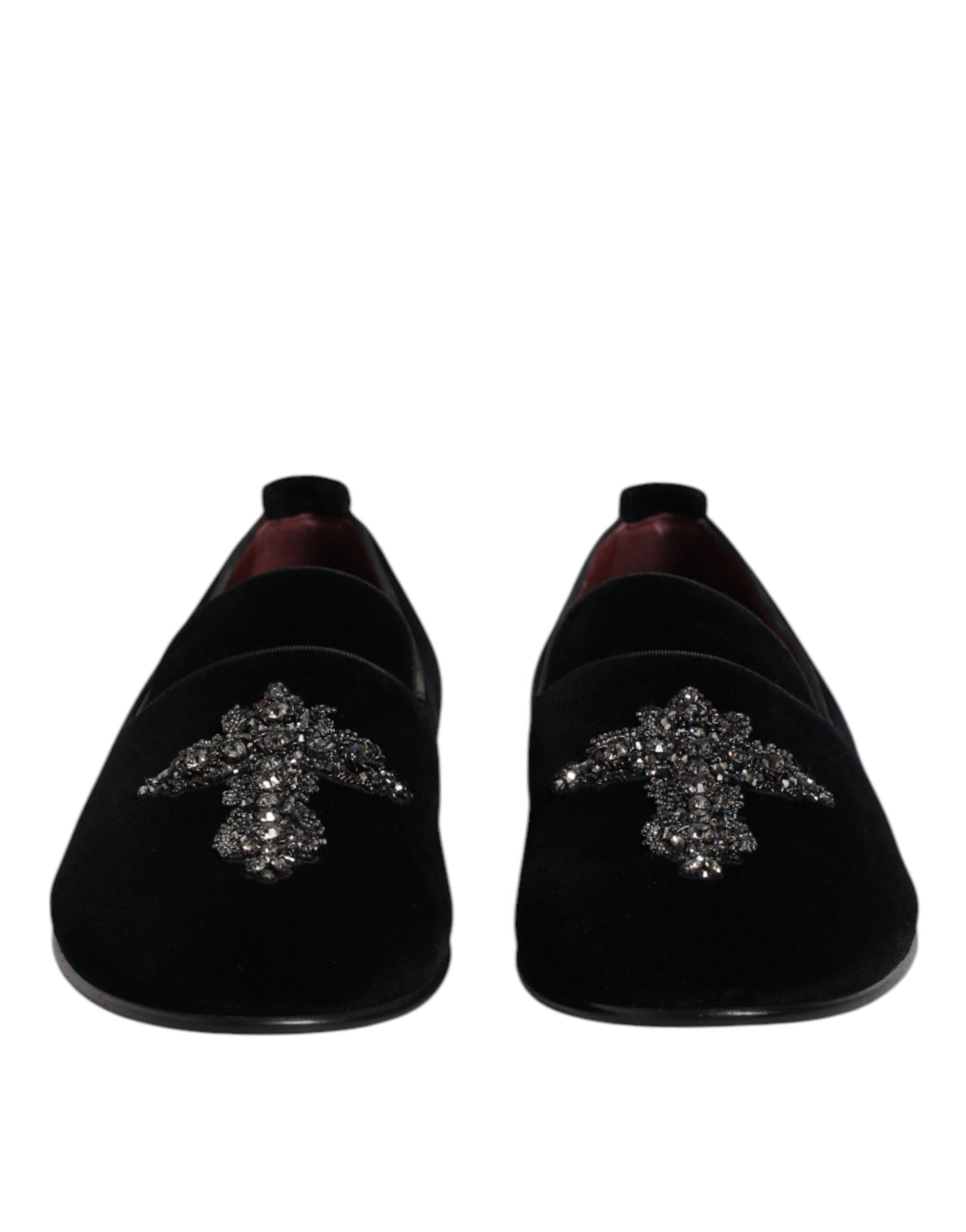 Dolce & Gabbana Black Velvet Embellished Loafer Slip On Shoes