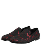 Dolce & Gabbana Red Black Jacquard Slip On Men Loafers Shoes