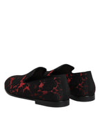 Dolce & Gabbana Red Black Jacquard Slip On Men Loafers Shoes