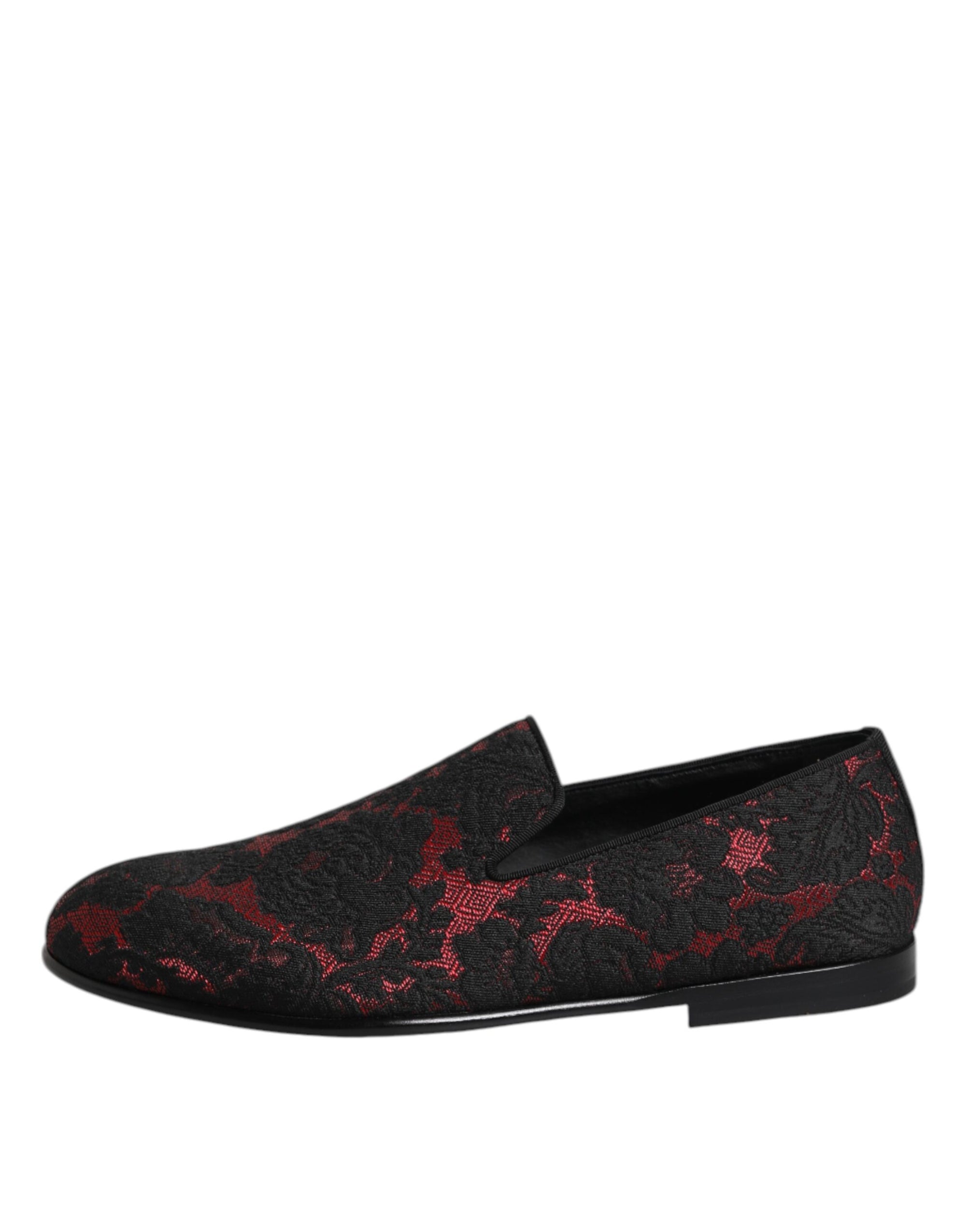 Dolce & Gabbana Red Black Jacquard Slip On Men Loafers Shoes