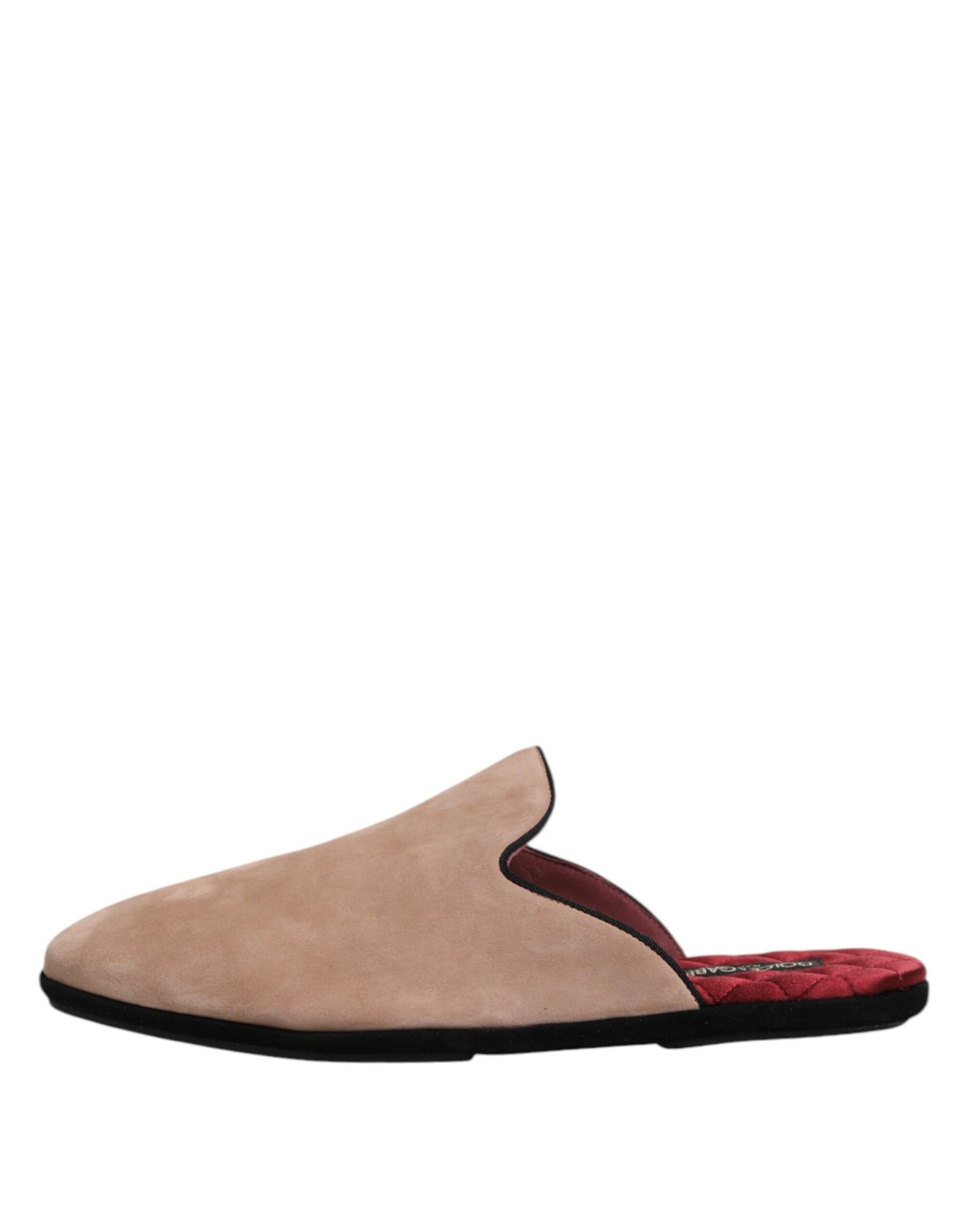 Dolce & Gabbana Beige Capra Suede Slides Flat Slipper Shoes