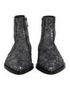 Dolce & Gabbana Dark Gray Cotton Sequined Chelsea Boots Shoes