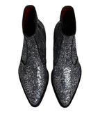 Dolce & Gabbana Dark Gray Cotton Sequined Chelsea Boots Shoes
