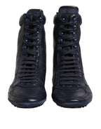 Dolce & Gabbana Dark Blue Leather KING High Top Sneakers Shoes