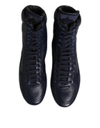 Dolce & Gabbana Dark Blue Leather KING High Top Sneakers Shoes