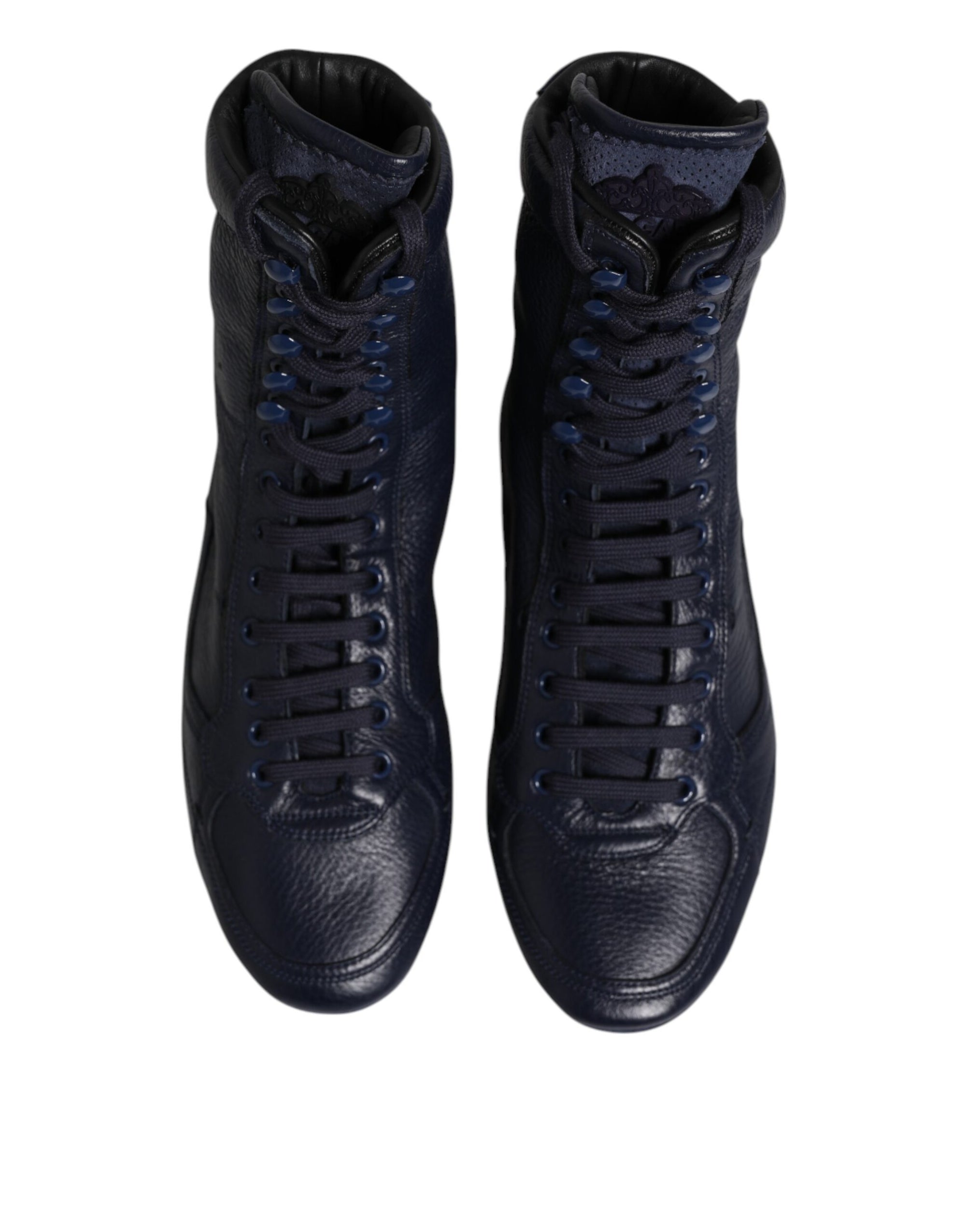 Dolce & Gabbana Dark Blue Leather KING High Top Sneakers Shoes