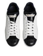 Dolce & Gabbana White Black Leather Portofino Sneaker Shoes