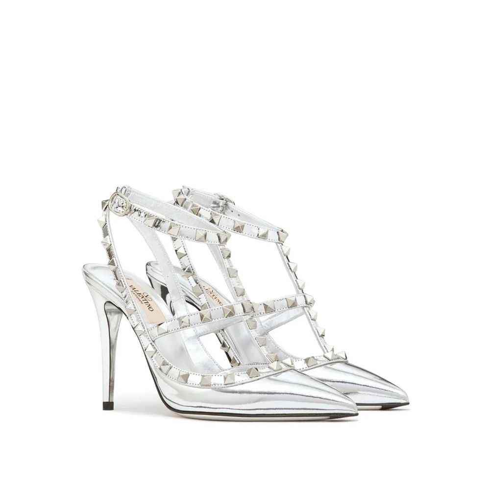 Valentino Garavani Silver Leather High Heel Pumps