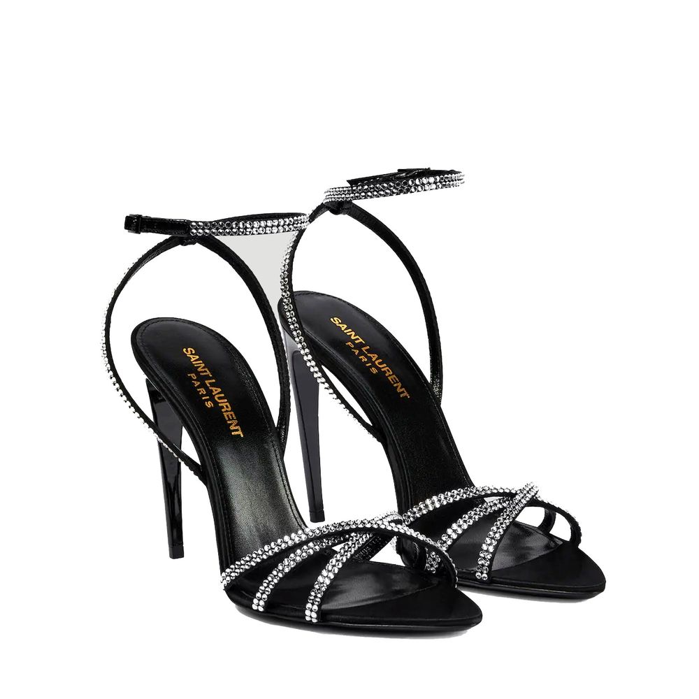 Saint Laurent Black Silk Stiletto Heel Sandals