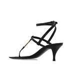Saint Laurent Black Calfskin Stiletto Heel Sandals