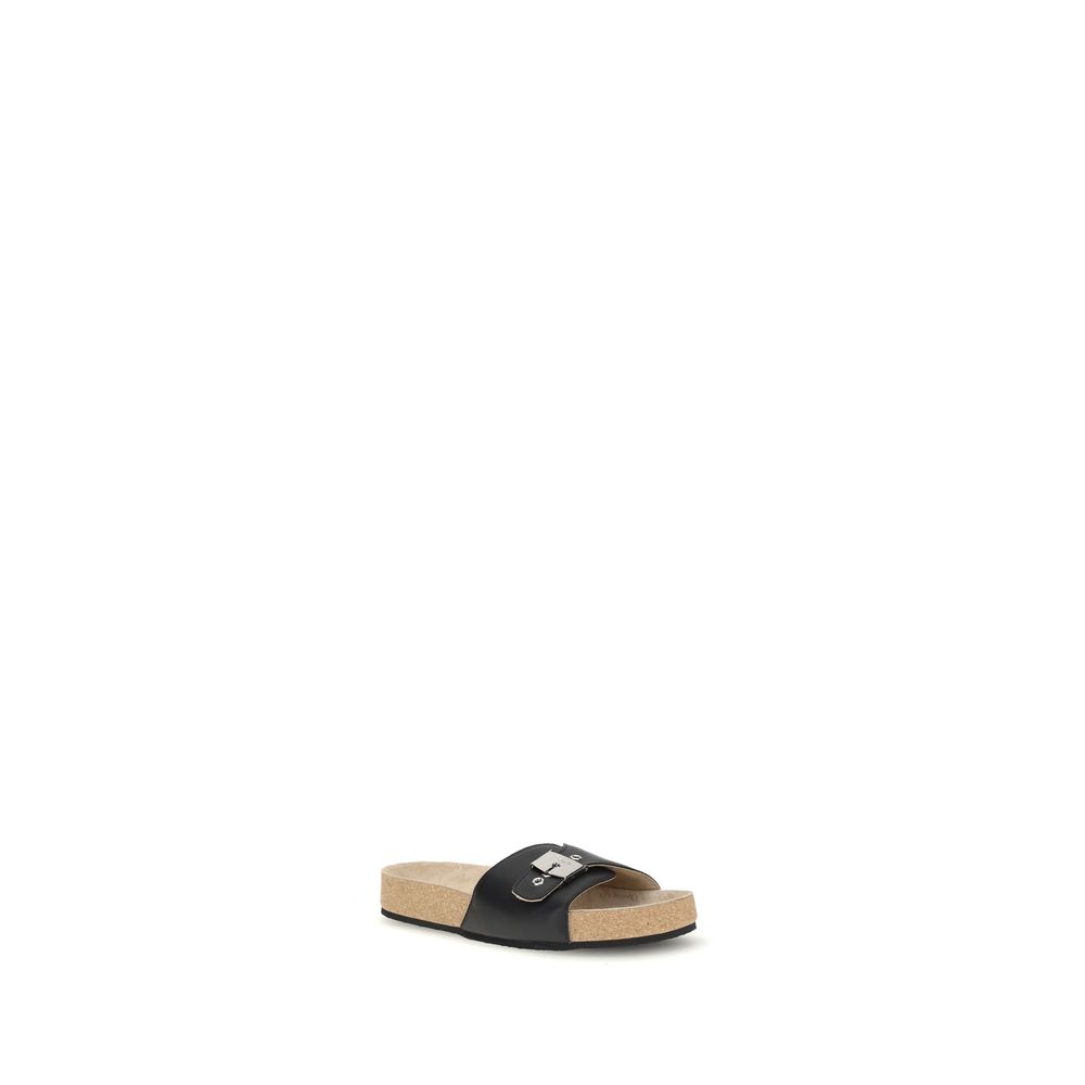 Balenciaga Black Calf Leather Bos Taurus Flat Sandals