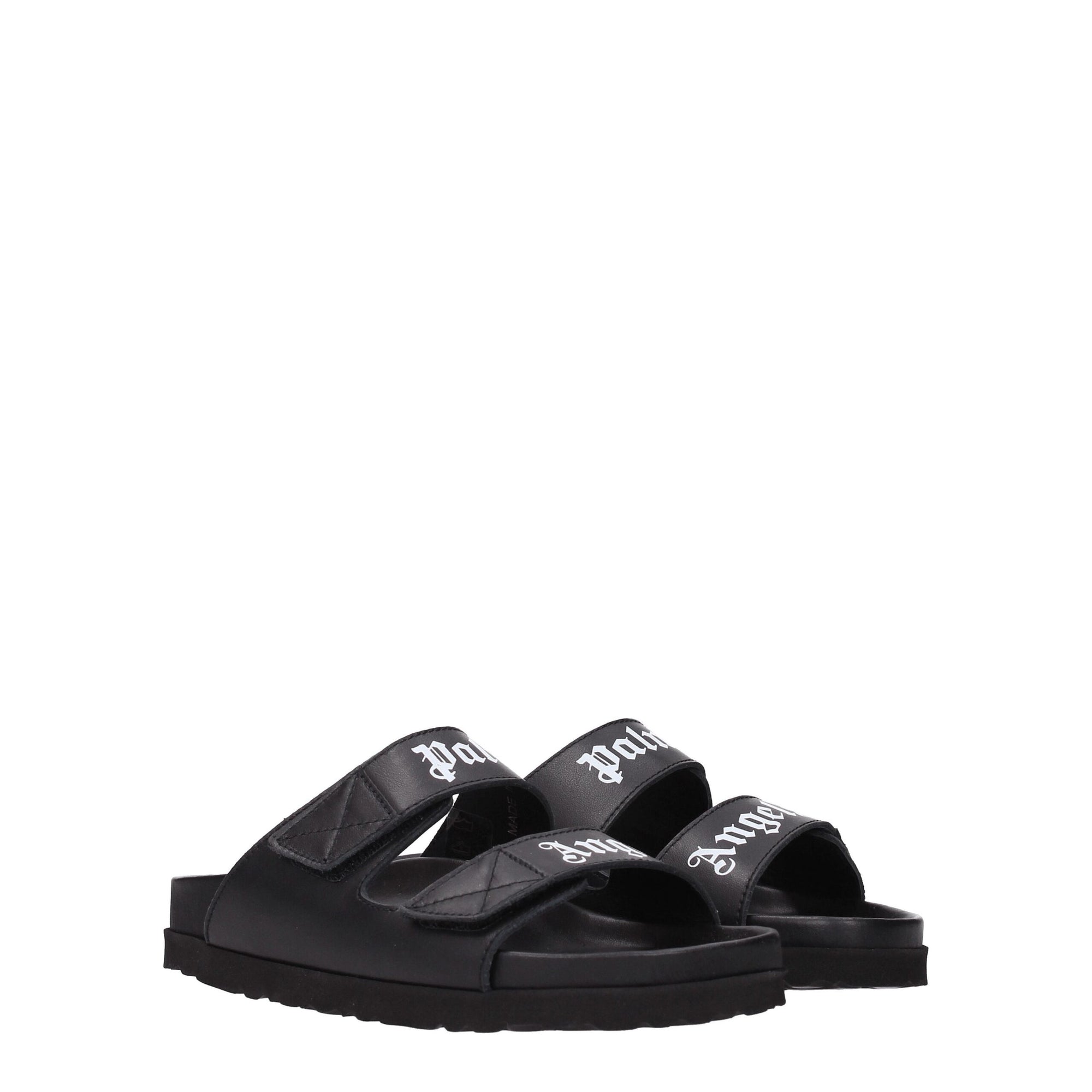 Palm Angels Black Leather Slippers