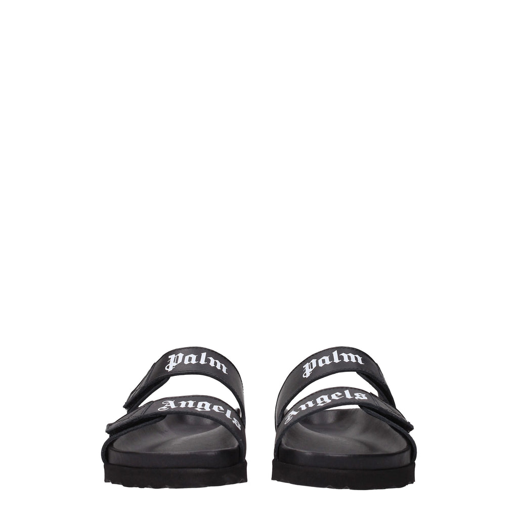 Palm Angels Black Leather Slippers