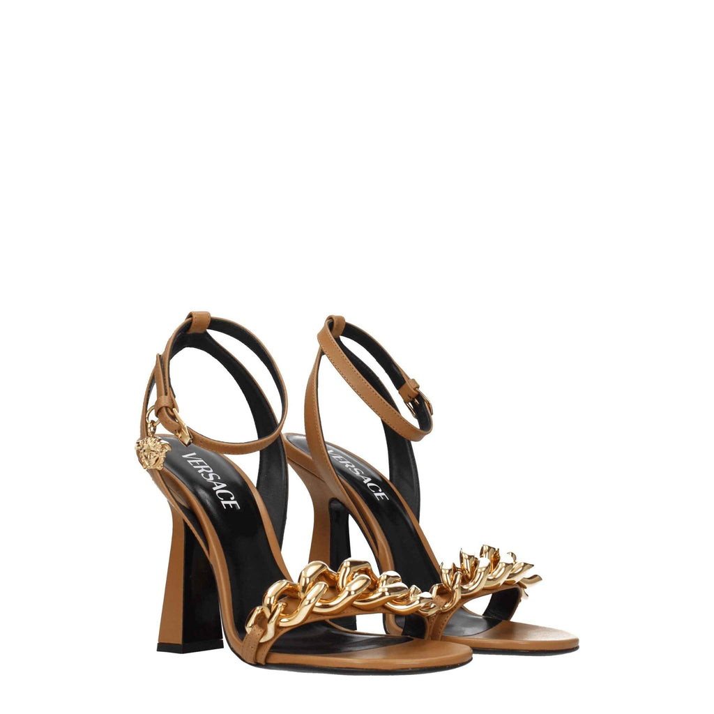 Versace Brown Leather Stiletto Heels Sandals