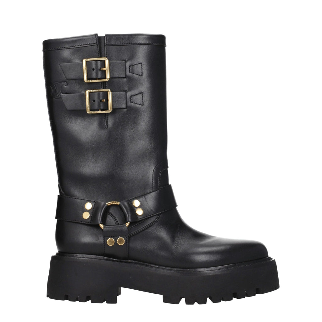 Celine Gold Leather Ankle Boots