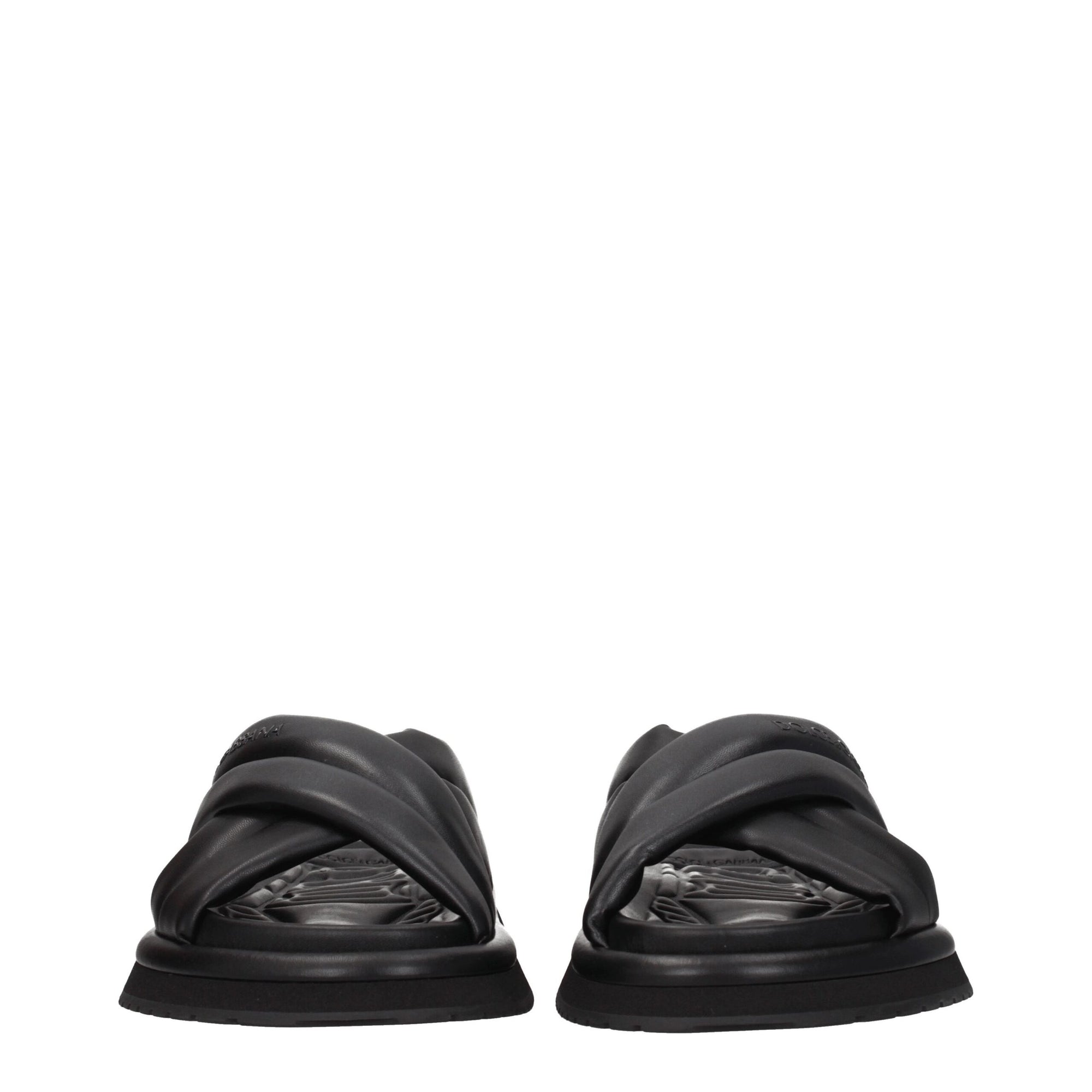 Dolce & Gabbana Black Leather Slippers