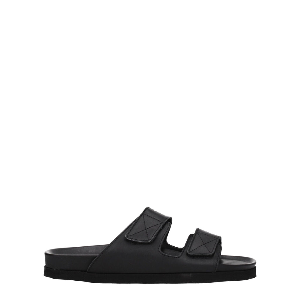 Palm Angels Black Leather Slippers