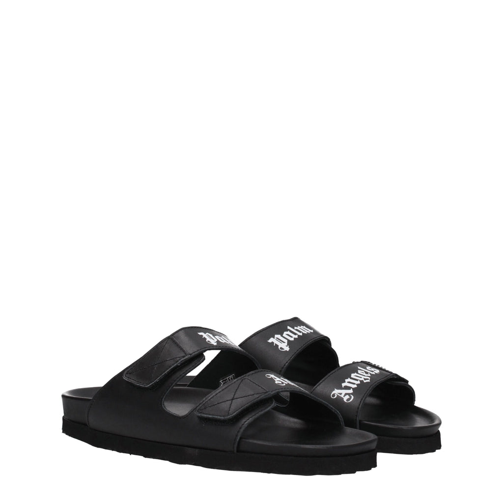 Palm Angels Black Leather Slippers