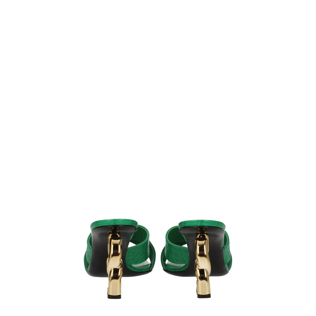 Dolce & Gabbana Green Leather Flat Sandals