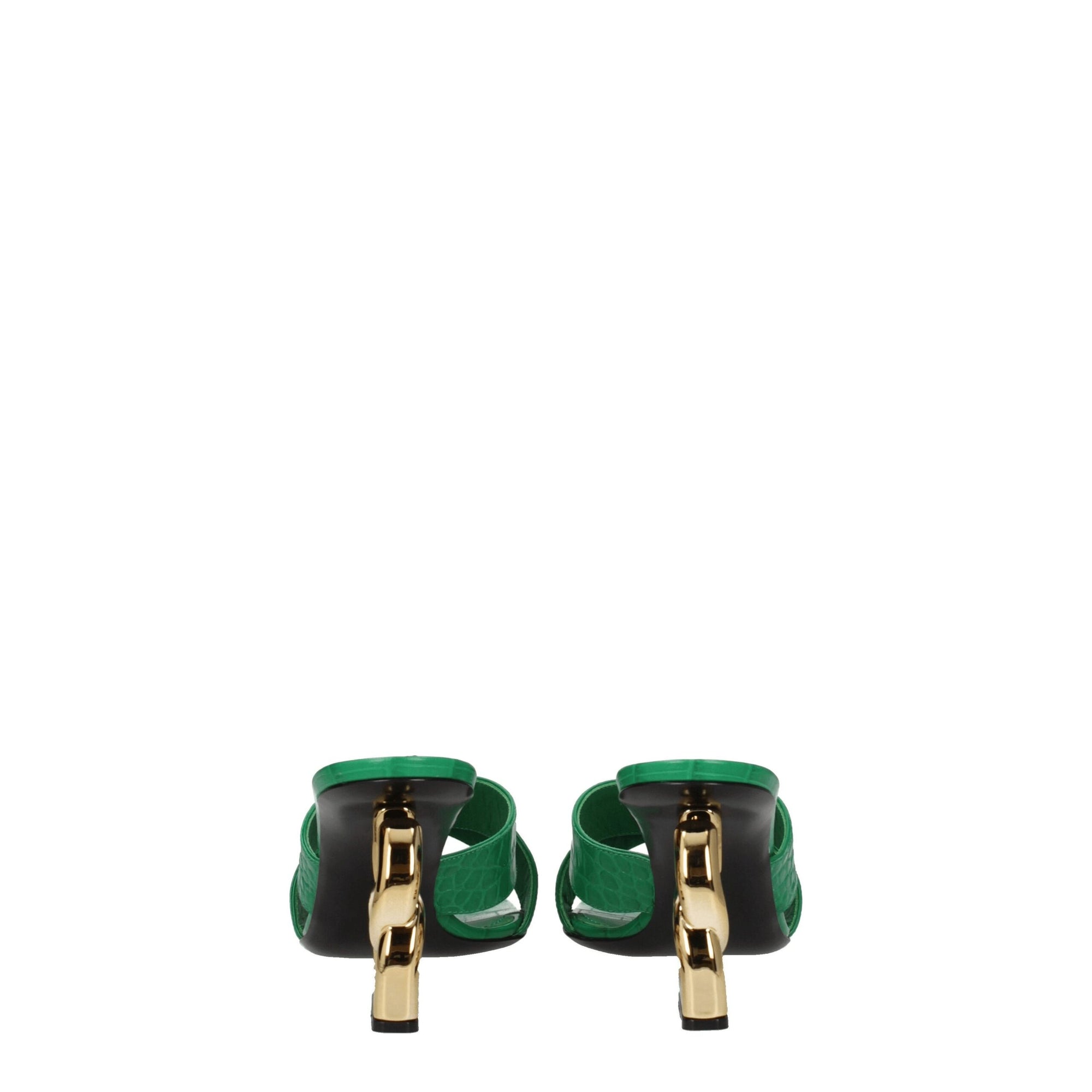 Dolce & Gabbana Green Leather Flat Sandals