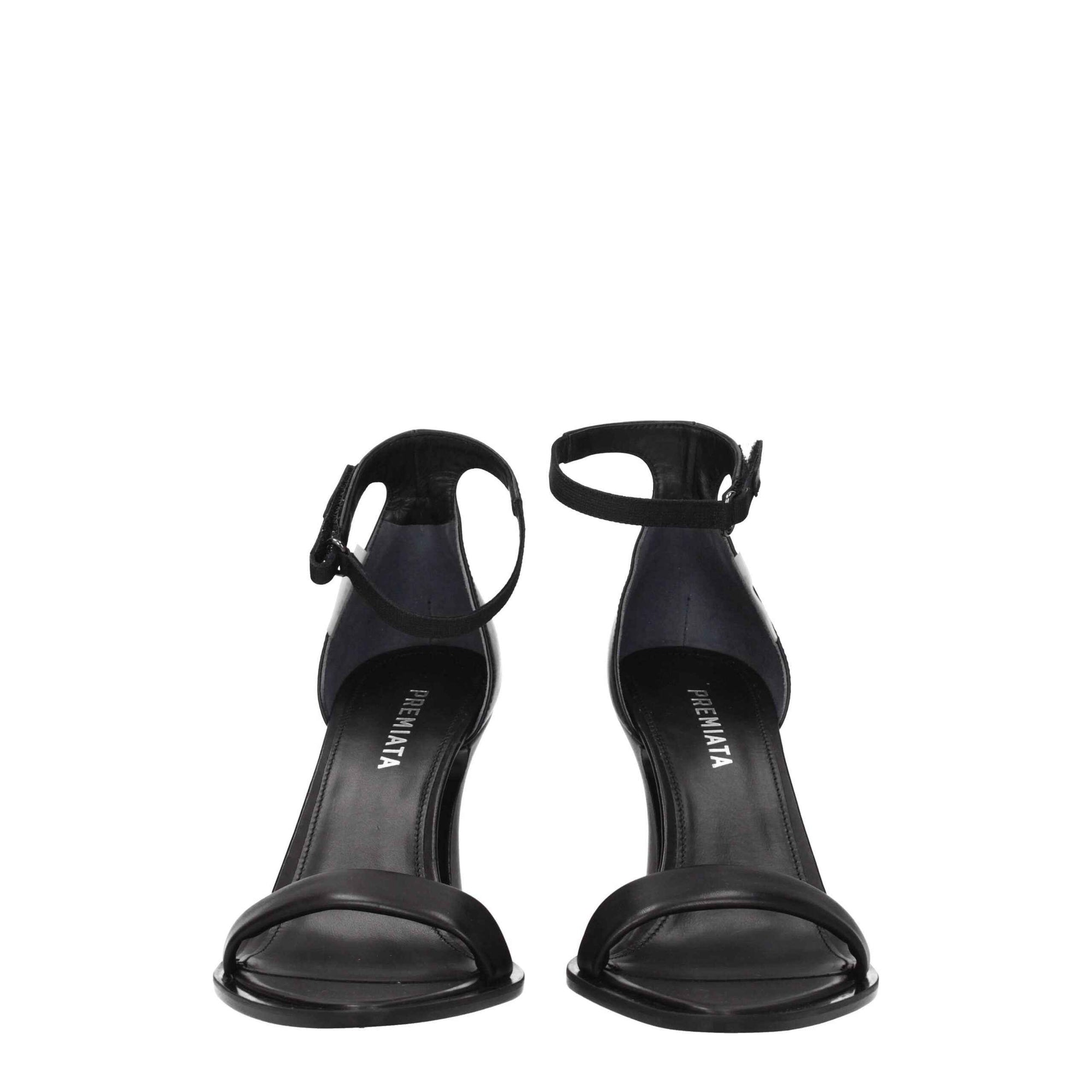 Premiata Black Leather Flat Sandals