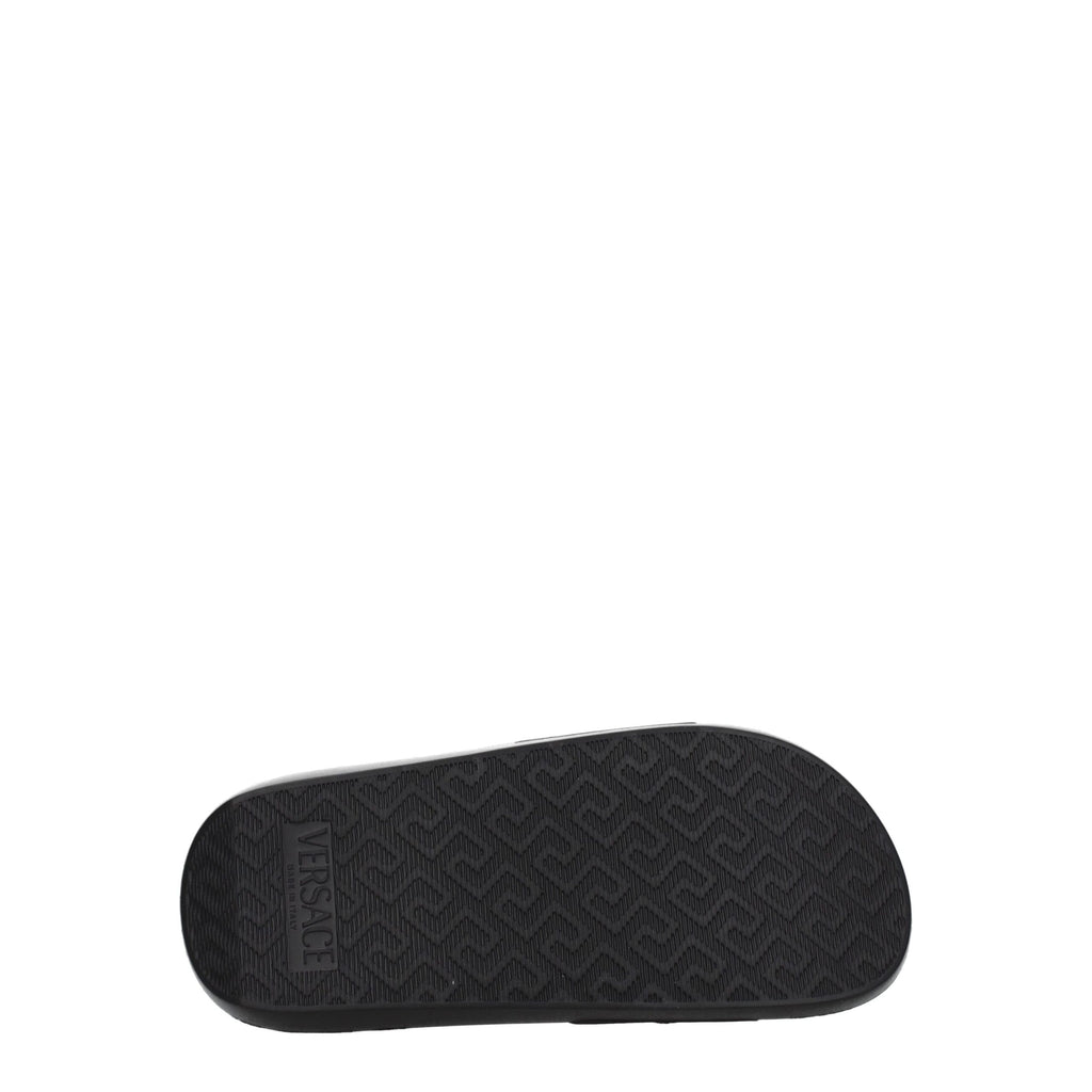 Versace Black Leather Slippers Sandals