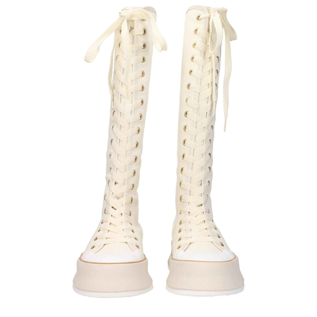Max Mara Beige Fabric Lace-Up Boots