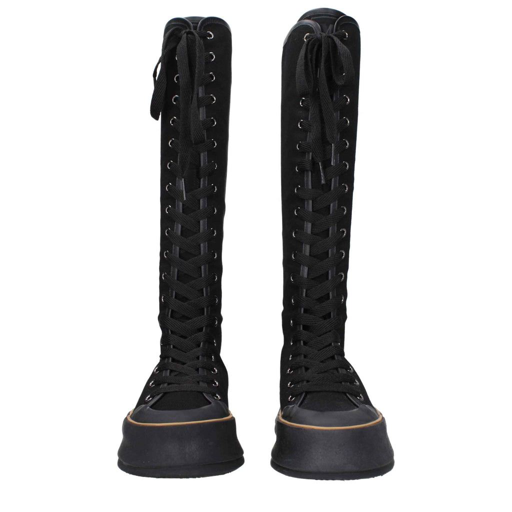 Max Mara Black Fabric Lace-Up Boots