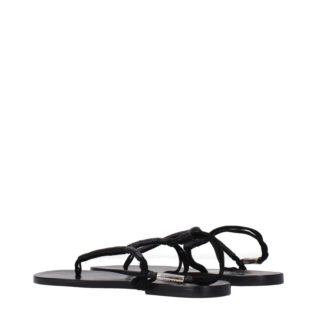 Isabel Marant Black Leather Flip-Flop Sandals