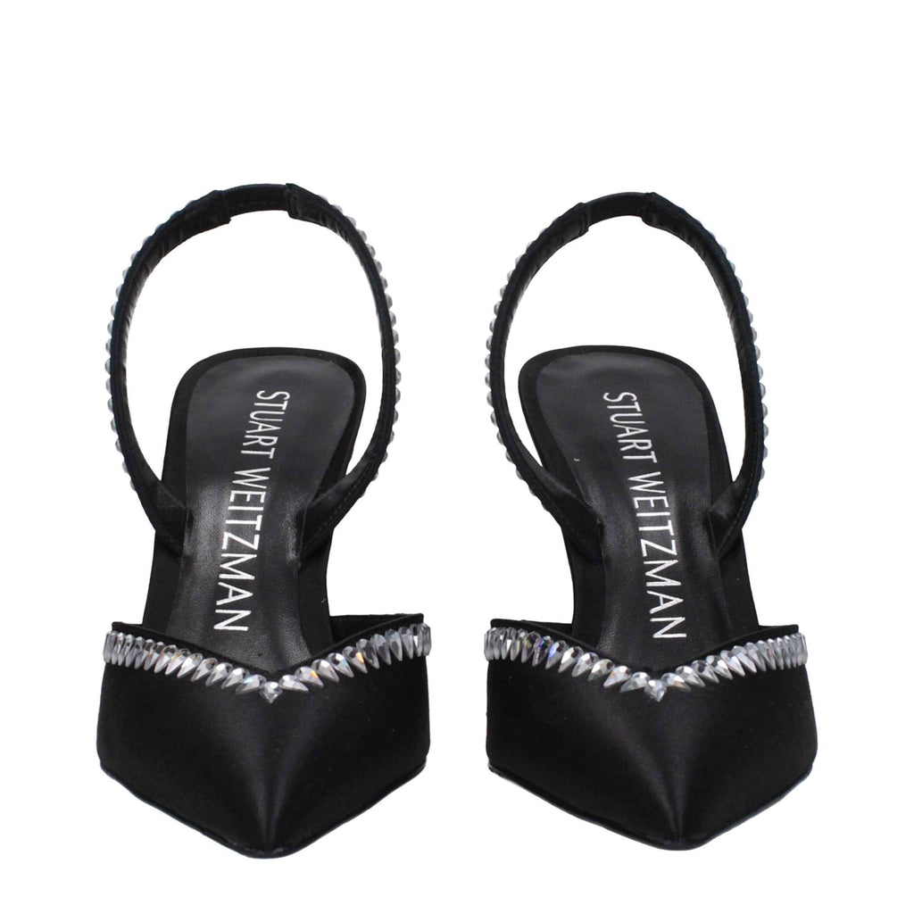 Stuart Weitzman Black Satin Stiletto Heel Sandals