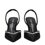 Stuart Weitzman Black Satin Stiletto Heel Sandals