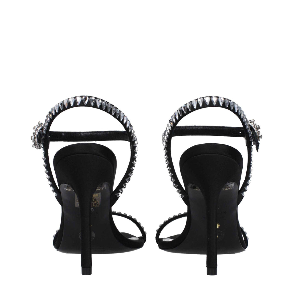 Stuart Weitzman Black Satin Stiletto Heel Sandals