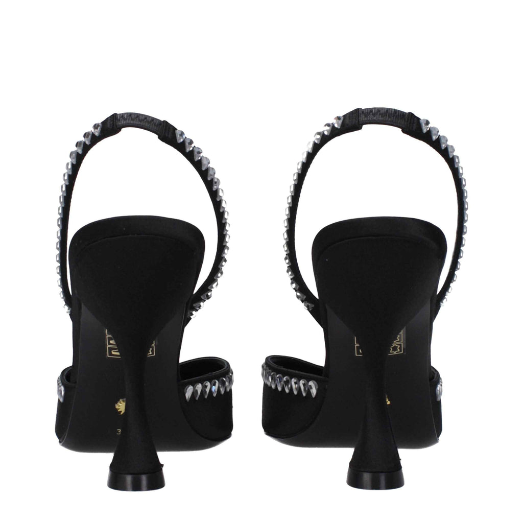 Stuart Weitzman Black Satin Stiletto Heel Sandals