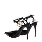 Dolce & Gabbana Black Leather Stiletto Heel Sandals