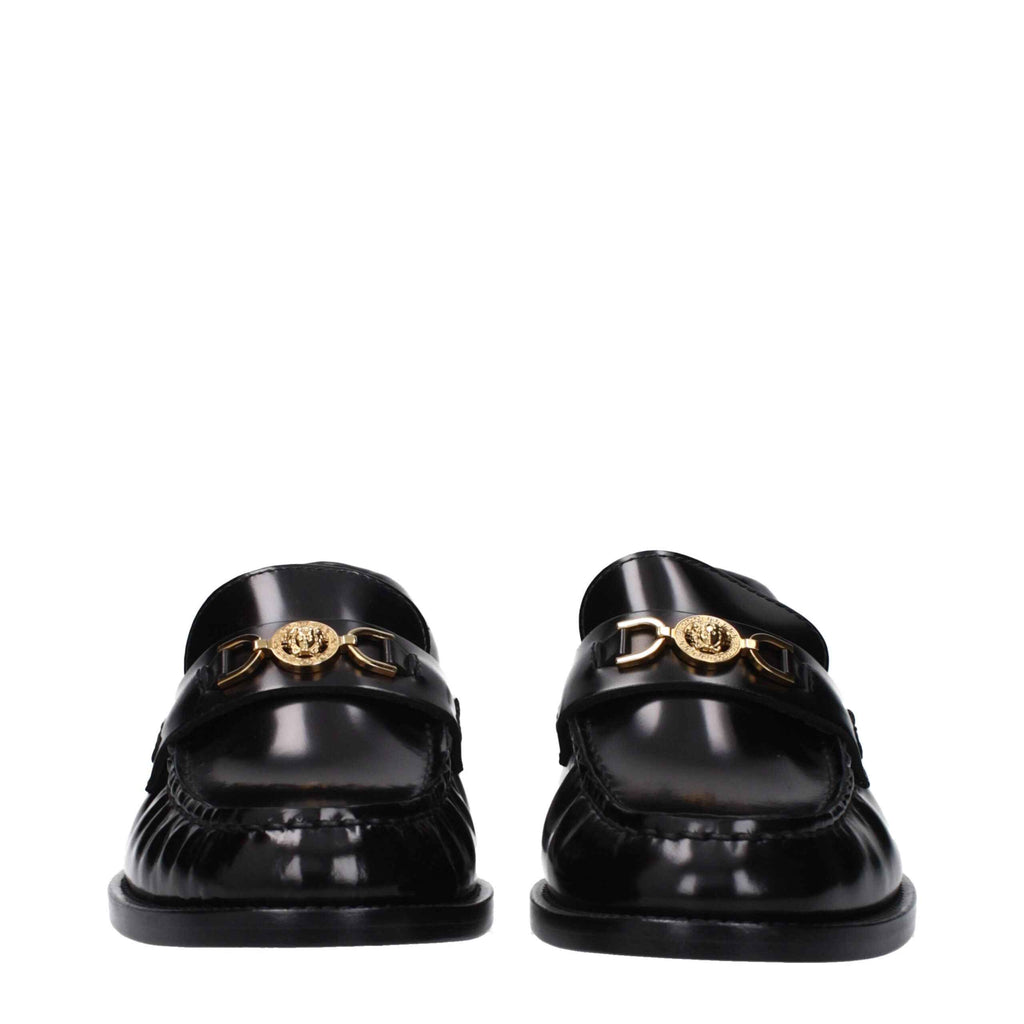Versace Black Leather Slip-On Loafers