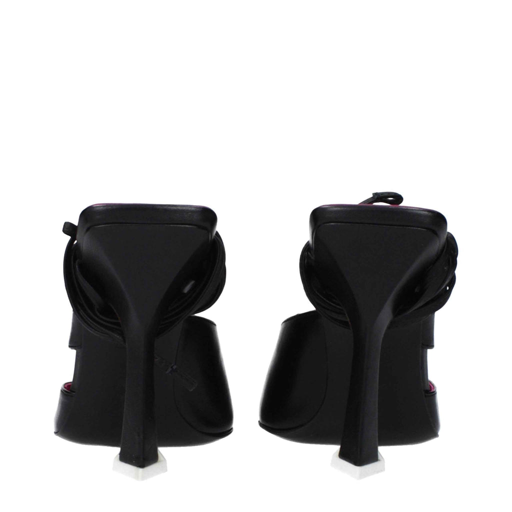 The Attico Black Leather Stiletto Heel Sandals