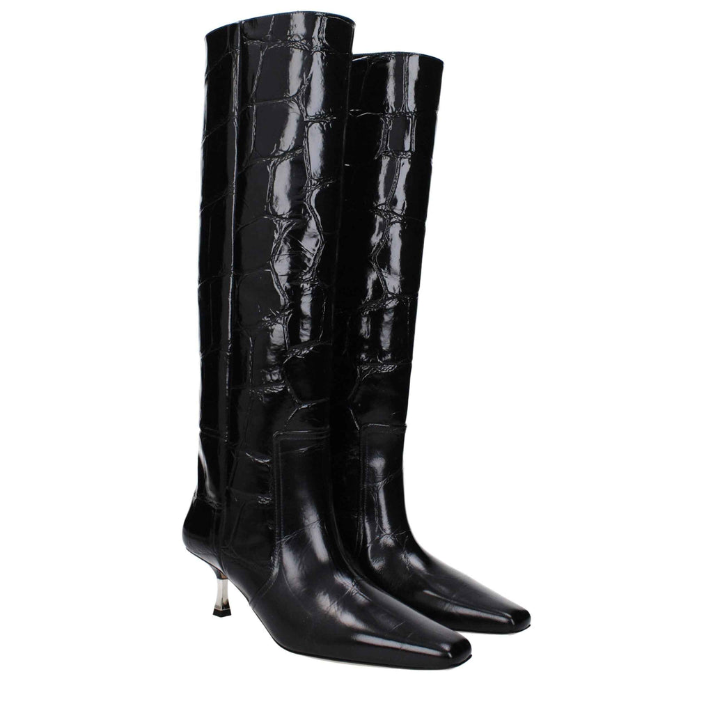Paris Texas Black Leather High Heel Boots