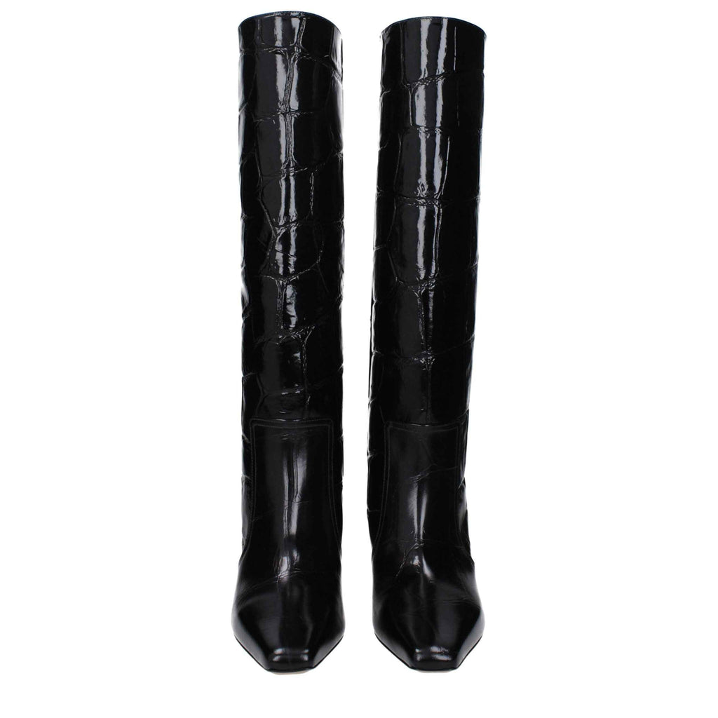 Paris Texas Black Leather High Heel Boots