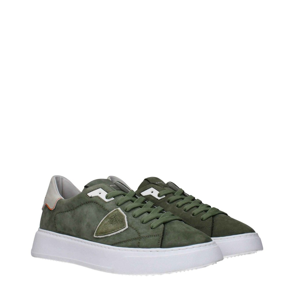 Philippe Model Green Leather Low Top Sneakers