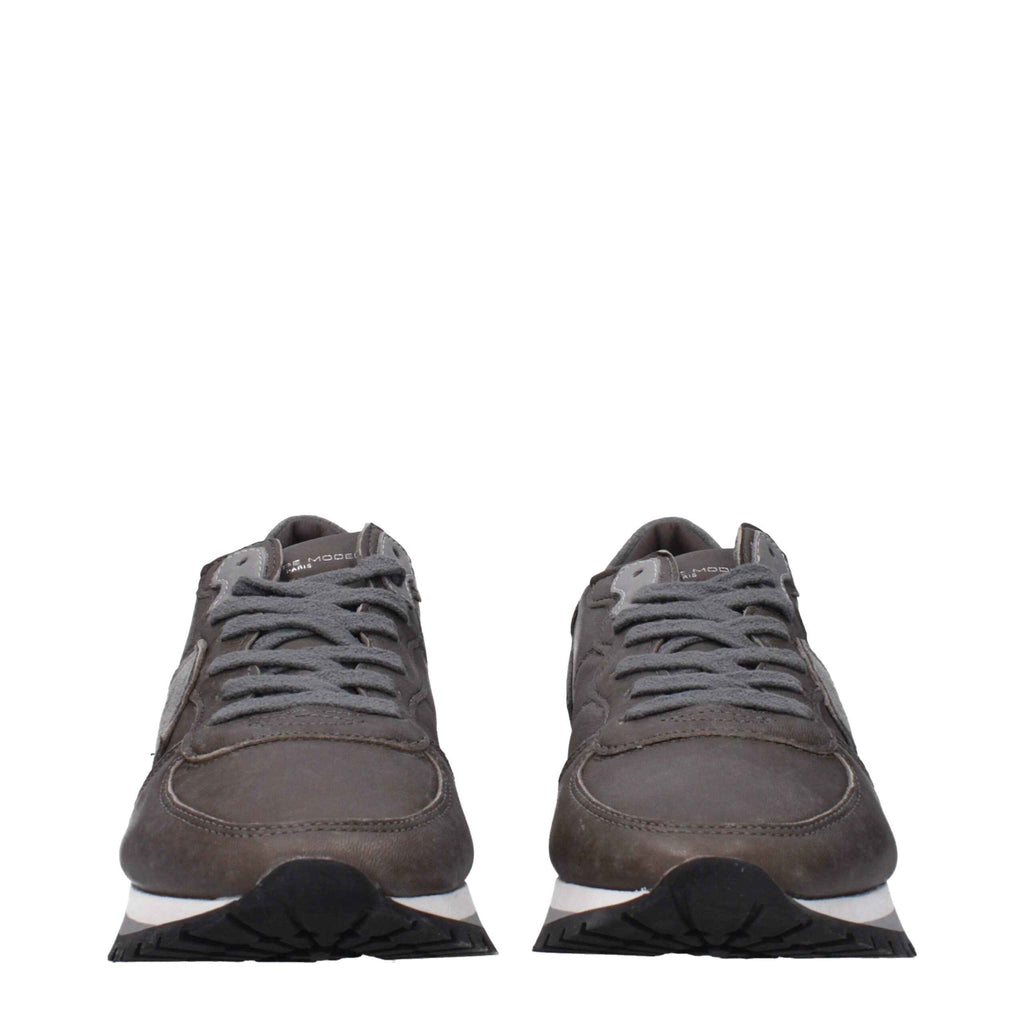 Philippe Model Gray Leather Sneakers