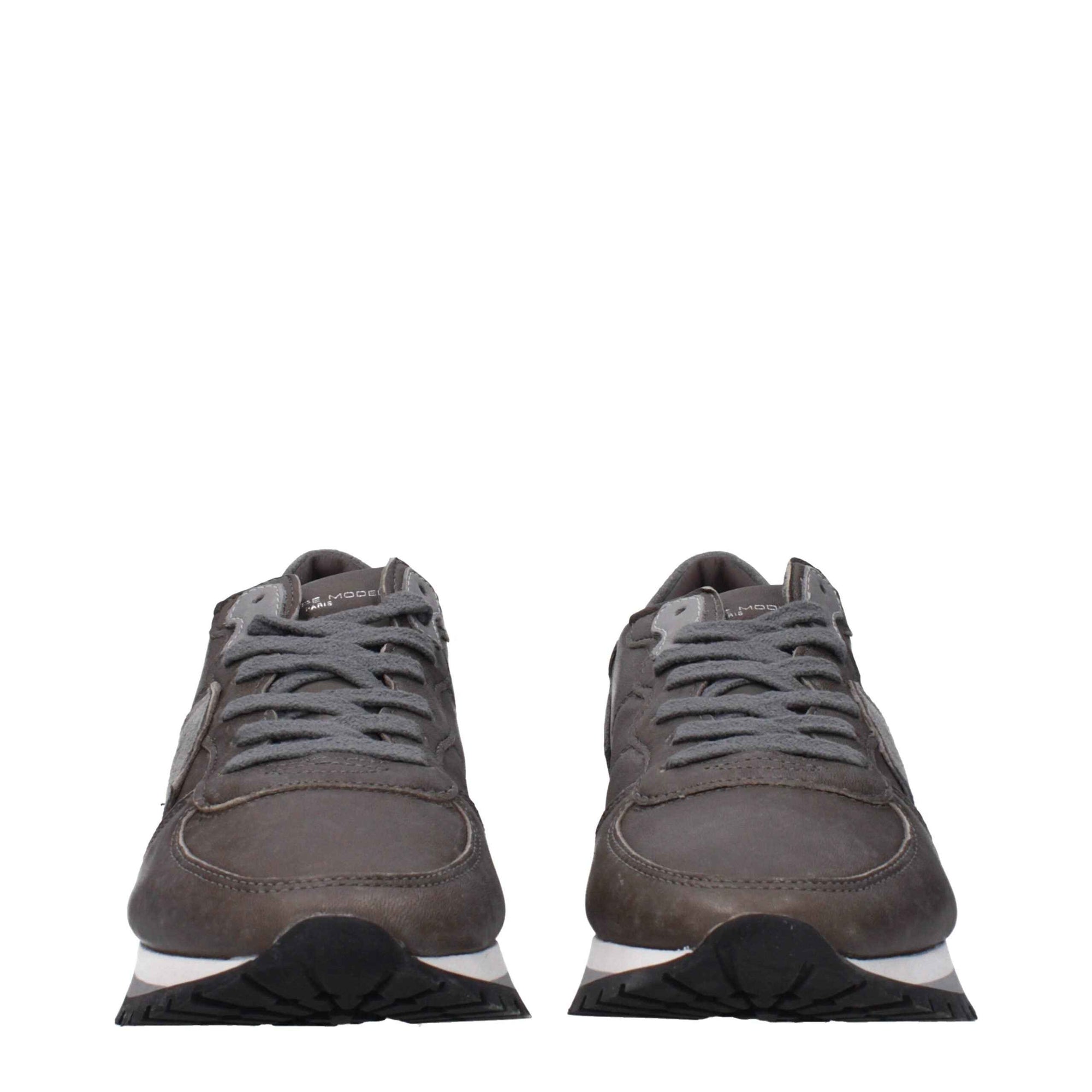 Philippe Model Gray Leather Sneakers