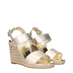 Prada Gold Leather Wedge Sandals