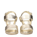 Prada Gold Leather Wedge Sandals